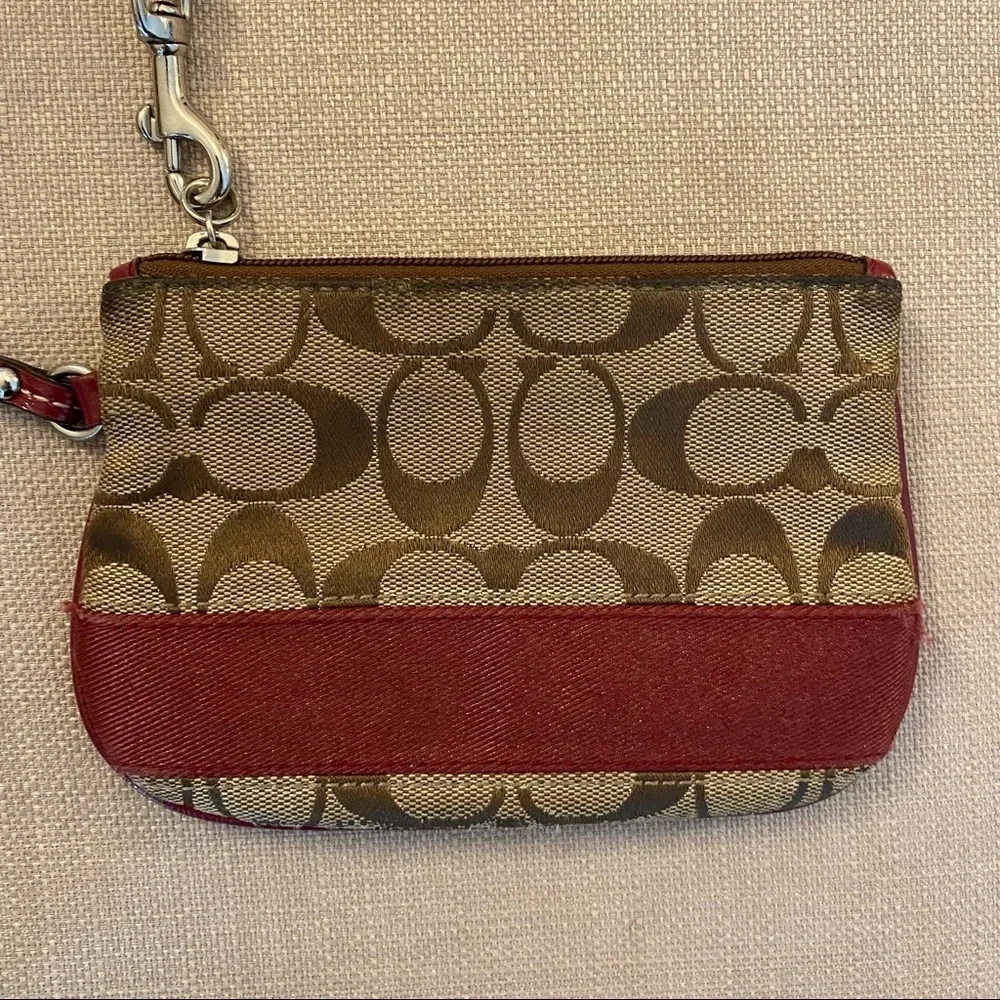 Coach Wristlet with Detachable Strap Vintage Brown and Red Monogram